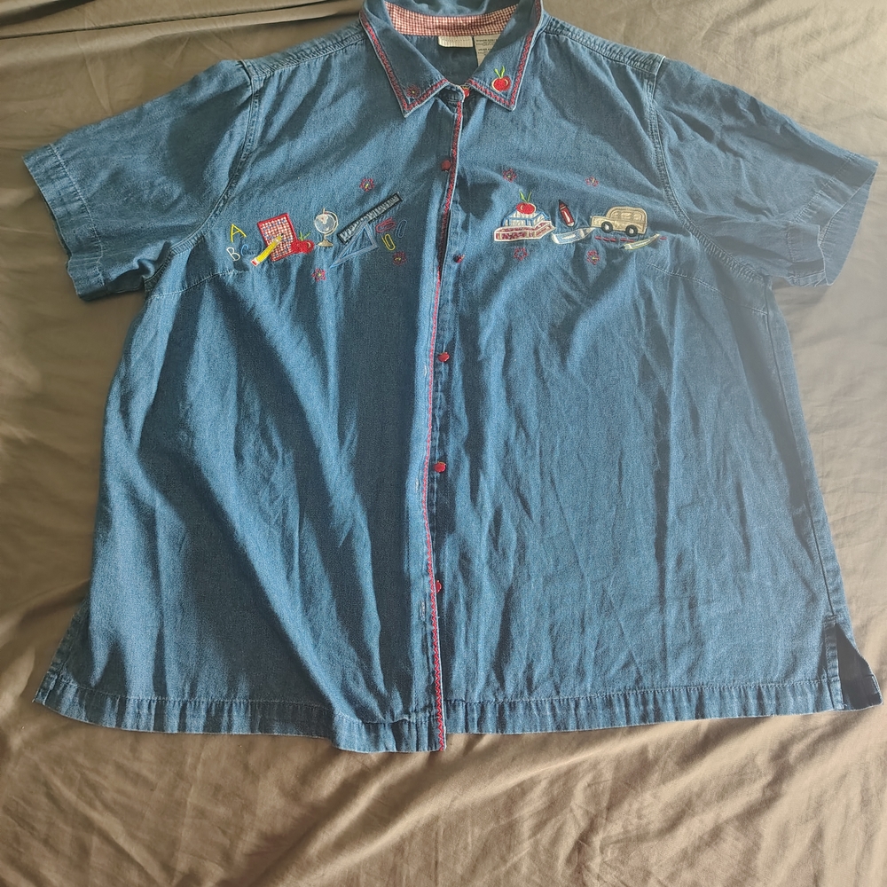 White Stag Blue Embroidered Casual Shirt